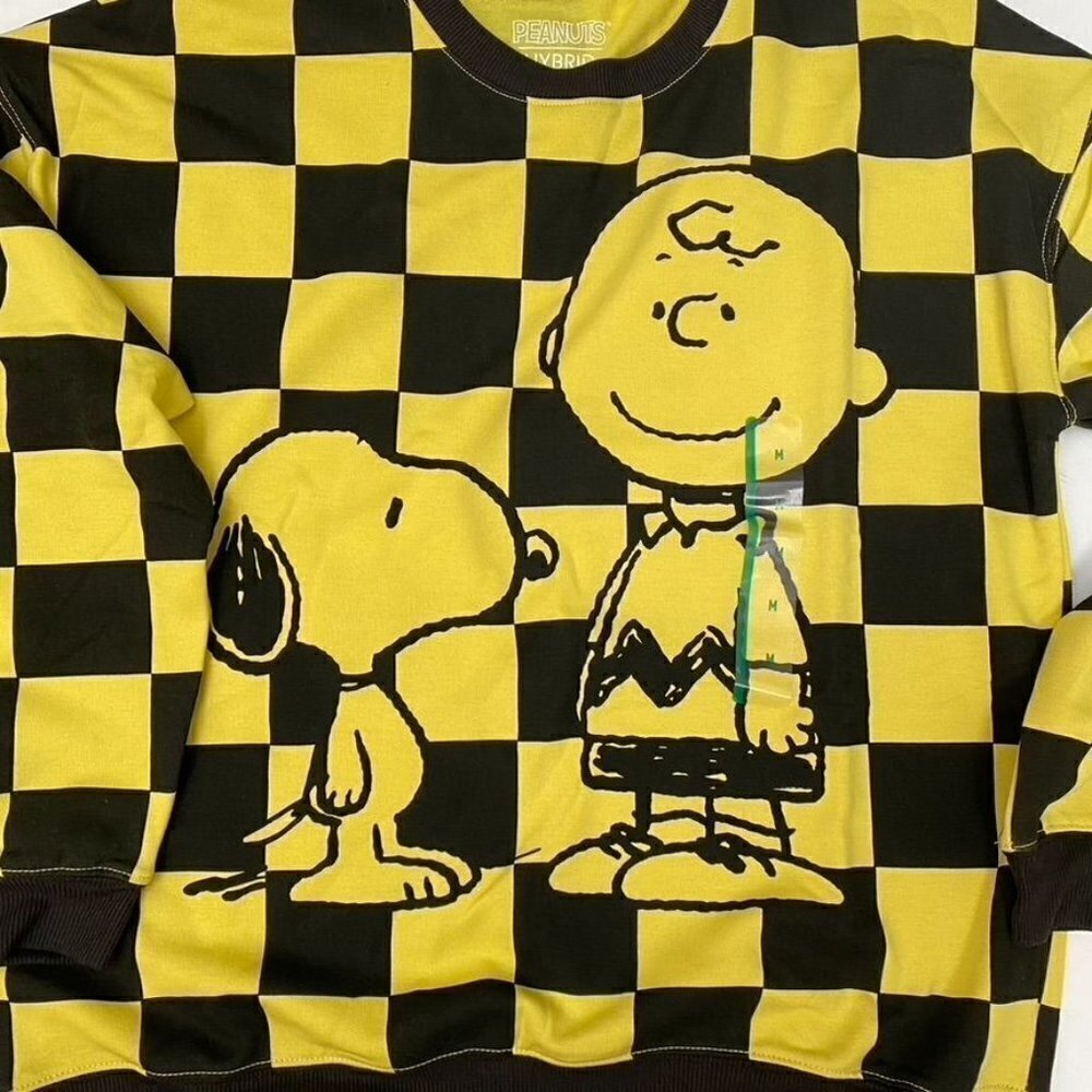Peanuts Snoopy Charlie Brown Cozy Graphic Sweatshirt Yellow Check Sizes M/ L - Picture 6 of 10